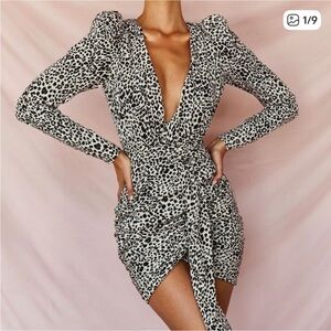 House of CB Black and White Animal Print Long Sleeve Dress